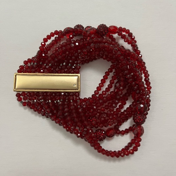 Red beaded multi strand stretch bracelet - Picture 5 of 5